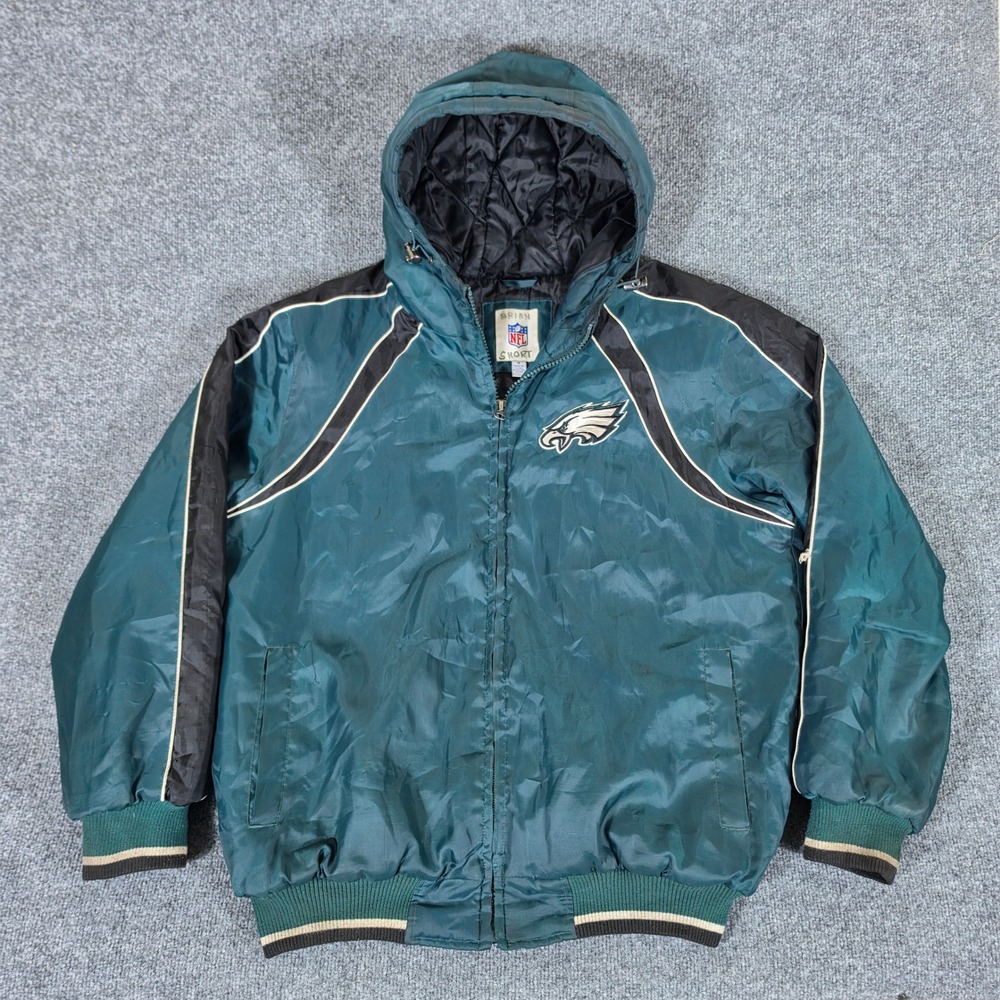 Vintage NFL Philadelphia Eagles Hooded Puffer Jacket Mens Medium Green Black